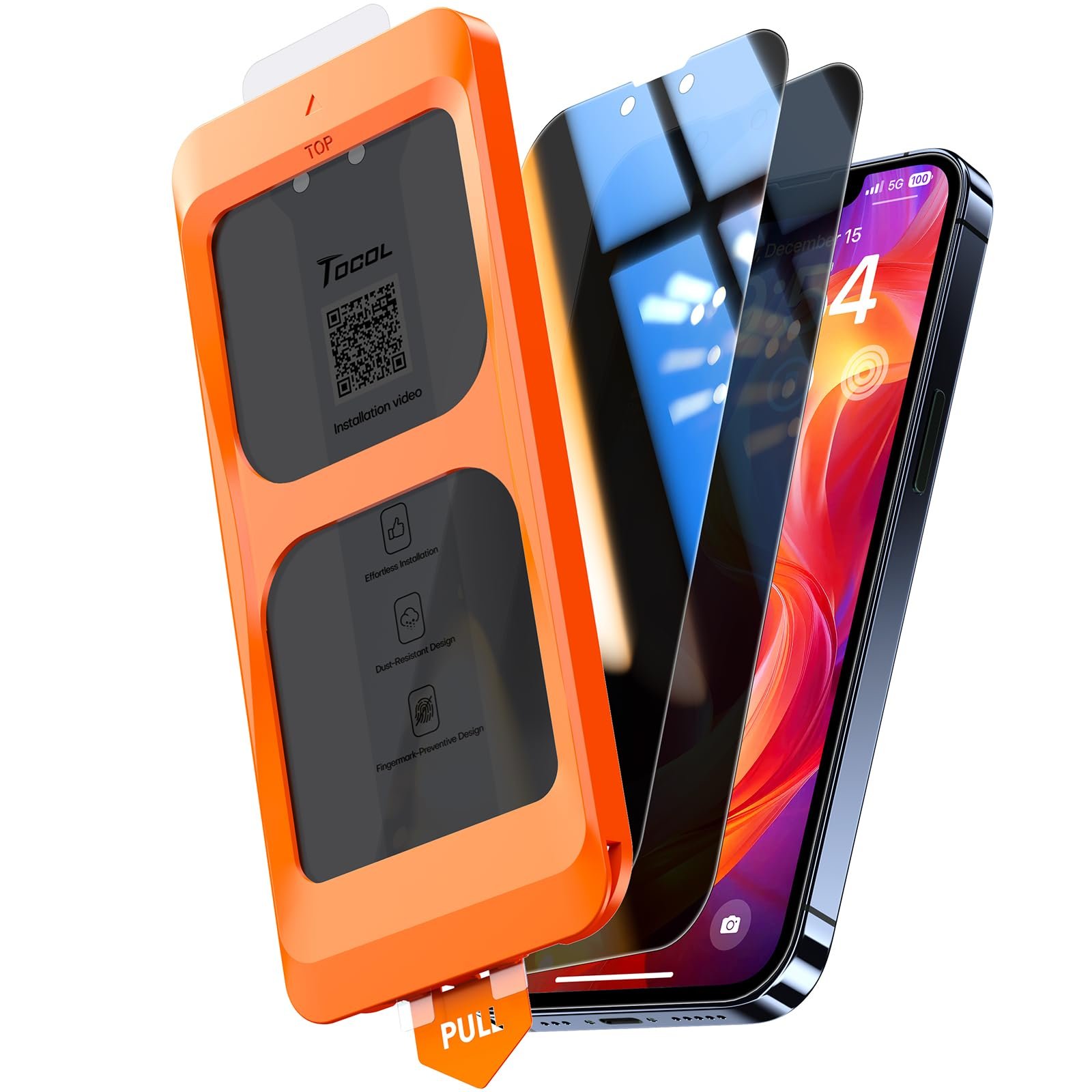 TOCOL for iPhone 13 Privacy Screen Protector, True 25° Anti Spy 9H+ Tempered Glass, 2-Pack product image