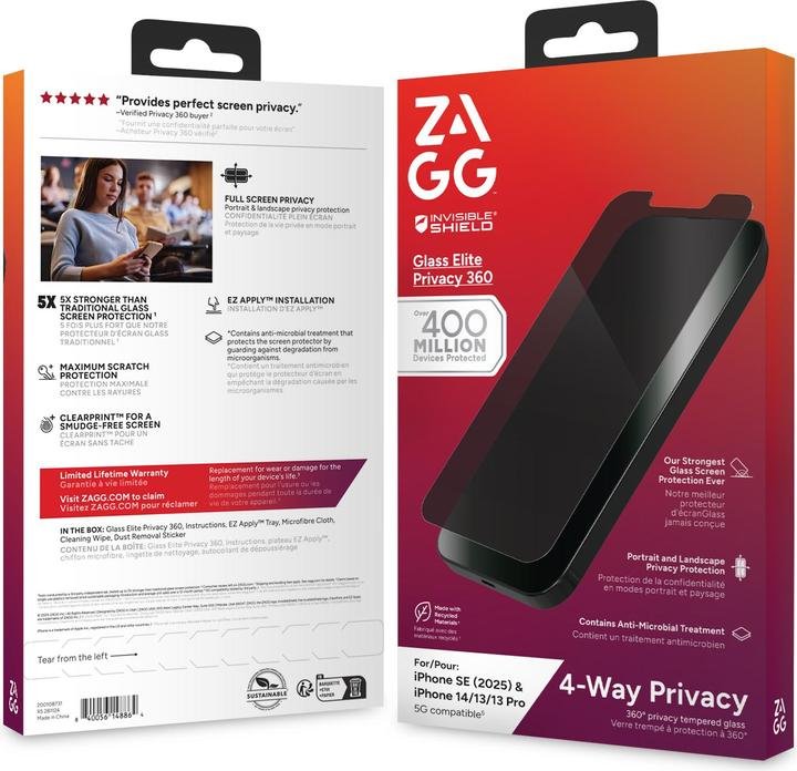 ZAGG InvisibleShield Glass Elite Privacy 360 Screen Protector for iPhone 13 product image