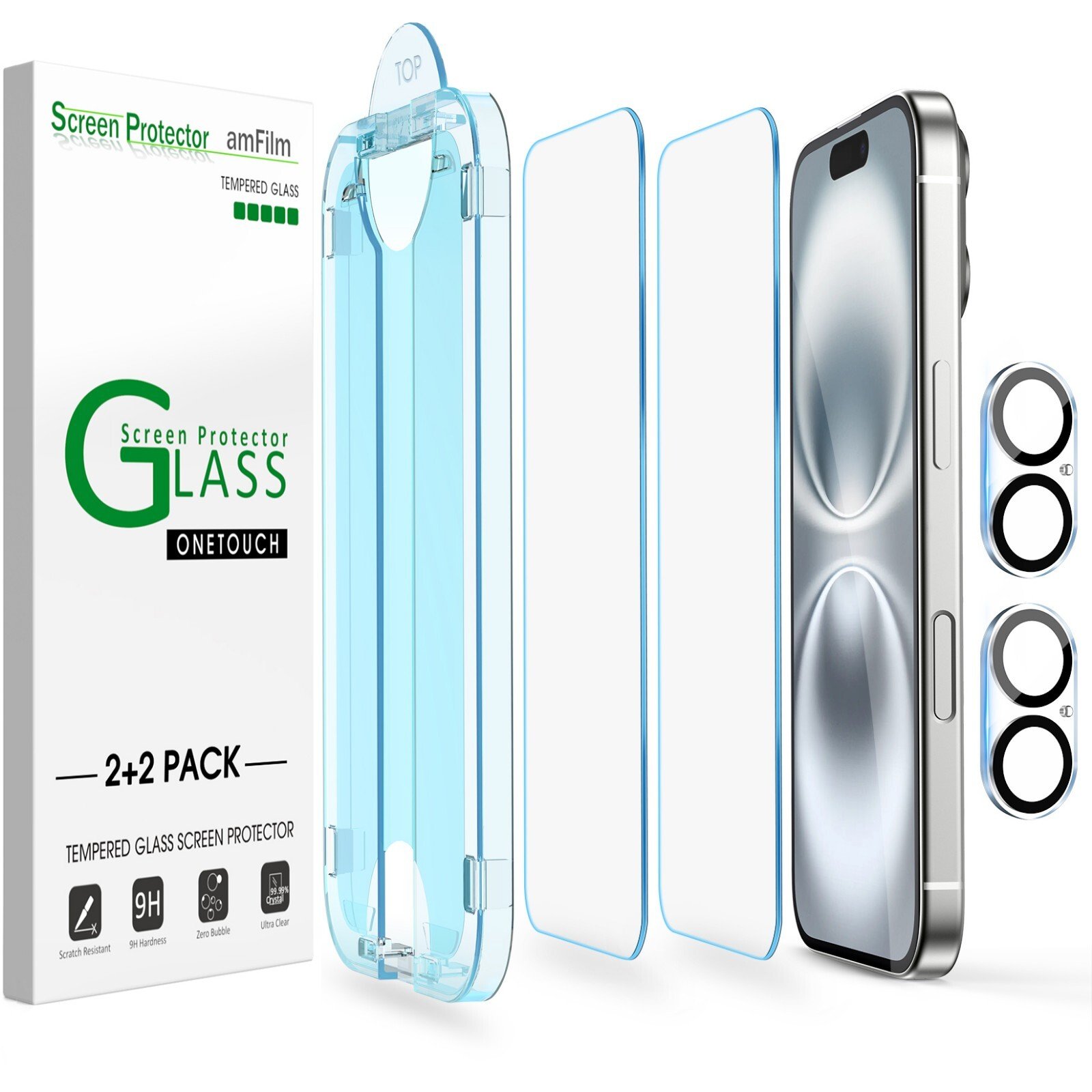 amFilm OneTouch Screen Protector for iPhone 13 / iPhone 13 Pro with Camera Lens Protector, 2+2 Pack product image