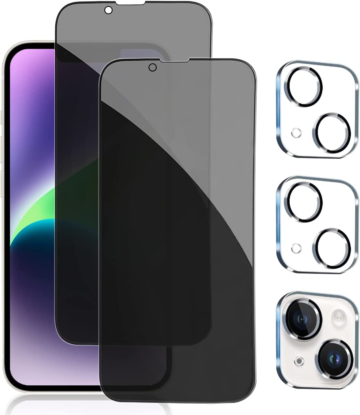 PEHAEL 2+2 Pack for iPhone 14 Privacy Screen Protector with Camera Lens Protector, Full Coverage Anti-Spy Tempered Glass product image