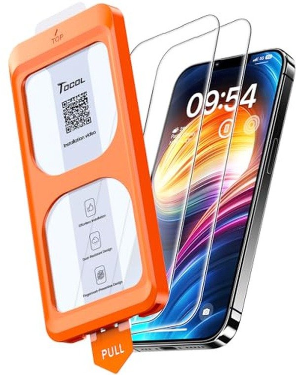 TOCOL 2-Pack Screen Protector for iPhone 14 [6.1"], Instant Auto-Dust-Removal Installation, 9H+ HD Clear Tempered Glass product image
