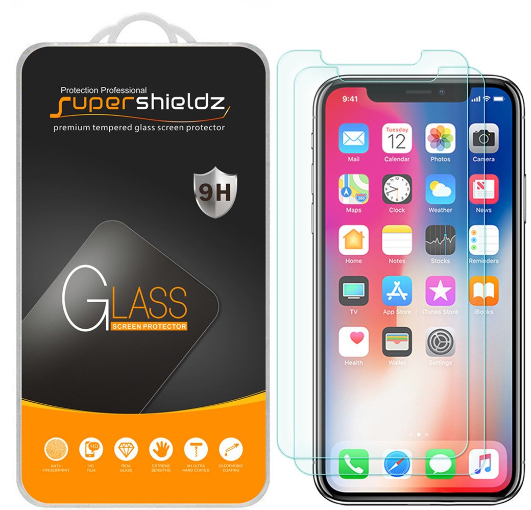 (2 Pack) Supershieldz for Apple iPhone Xs and iPhone X (5.8 inch) Tempered Glass Screen Protector with (Easy Installation Tray), Anti Scratch, Bubble Free product image