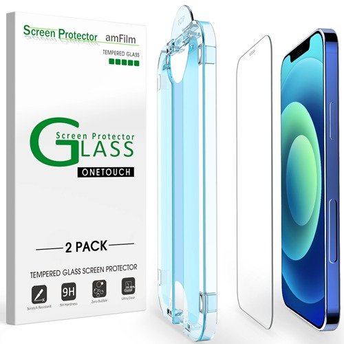 amFilm OneTouch Glass Screen Protector for iPhone 12 6.1" (2020) with Camera Lens Protector, Tempered Glass, 2+2 Pack product image