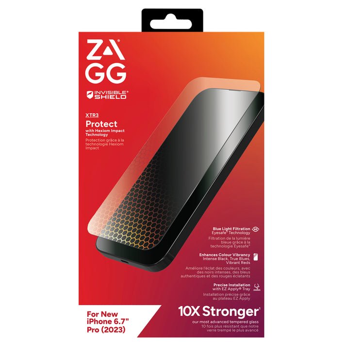 ZAGG InvisibleShield Glass XTR3 iPhone 15 Pro Max Screen Protector - Blue-Light Filtration, 10X Stronger, Scratch & Smudge-Resistant Surface, Edge-to-Edge Protection, Install Tray Included product image