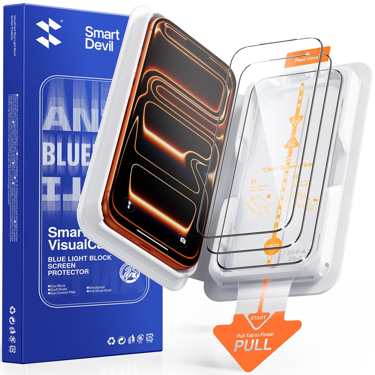 SMARTDEVIL 2 Pack for iPhone 16 Screen Protector (Anti-Blue Light) - Eye Protection, 9H+ High-Aluminosilicate Glass, HD Clear & Bubble-Free, Easy Installation product image