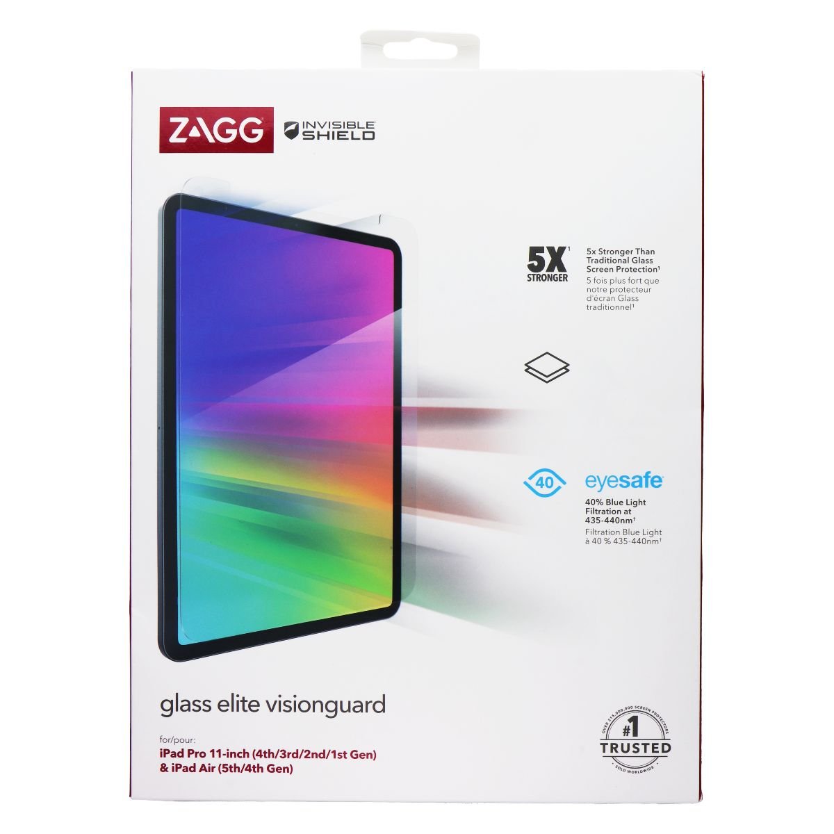 ZAGG InvisibleShield Glass Elite VisionGuard+ Screen Protector for Apple iPad Pro 11" (3rd, 2nd, 1st Gen) and iPad Air (4th Gen) - Blocks HEV Blue Light and 99% of UV product image
