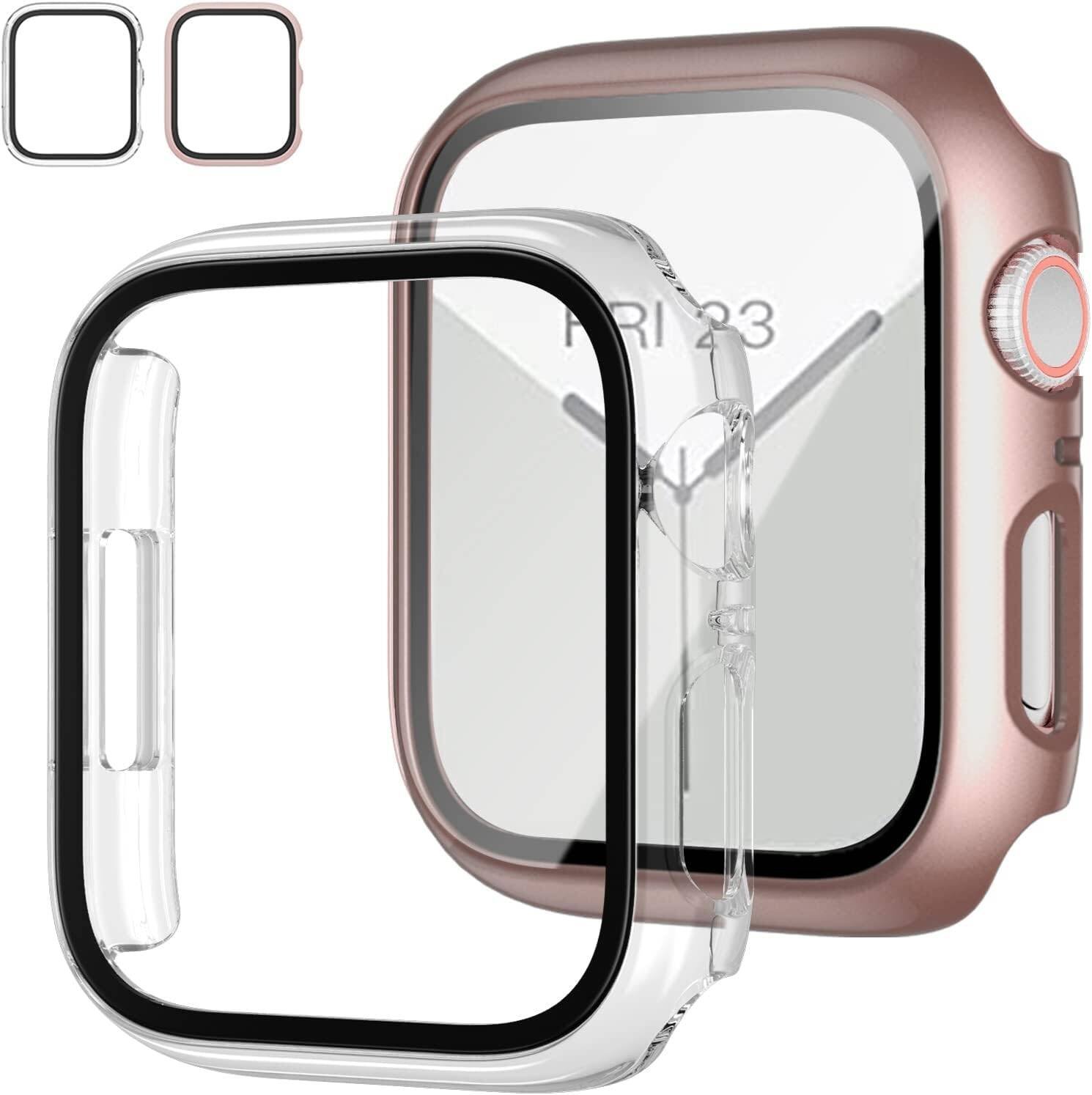 2 Pack Case with Tempered Glass Screen Protector for Apple Watch Series 9/8/7 45mm, JZK Slim Guard Bumper Full Hard PC Protective Cover HD Ultra-Thin Cover for iWatch 45mm Accessories, Clear+Clear product image