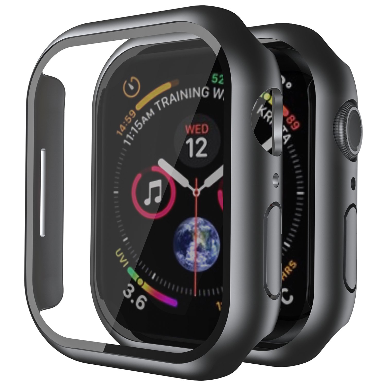 Smiling 2 Pack Case Compatible with Apple Watch Series 9 (2023)/Series 8/Series 7 45mm with Tempered Glass Screen Protector, Hard PC Overall Protective Cover - Black product image