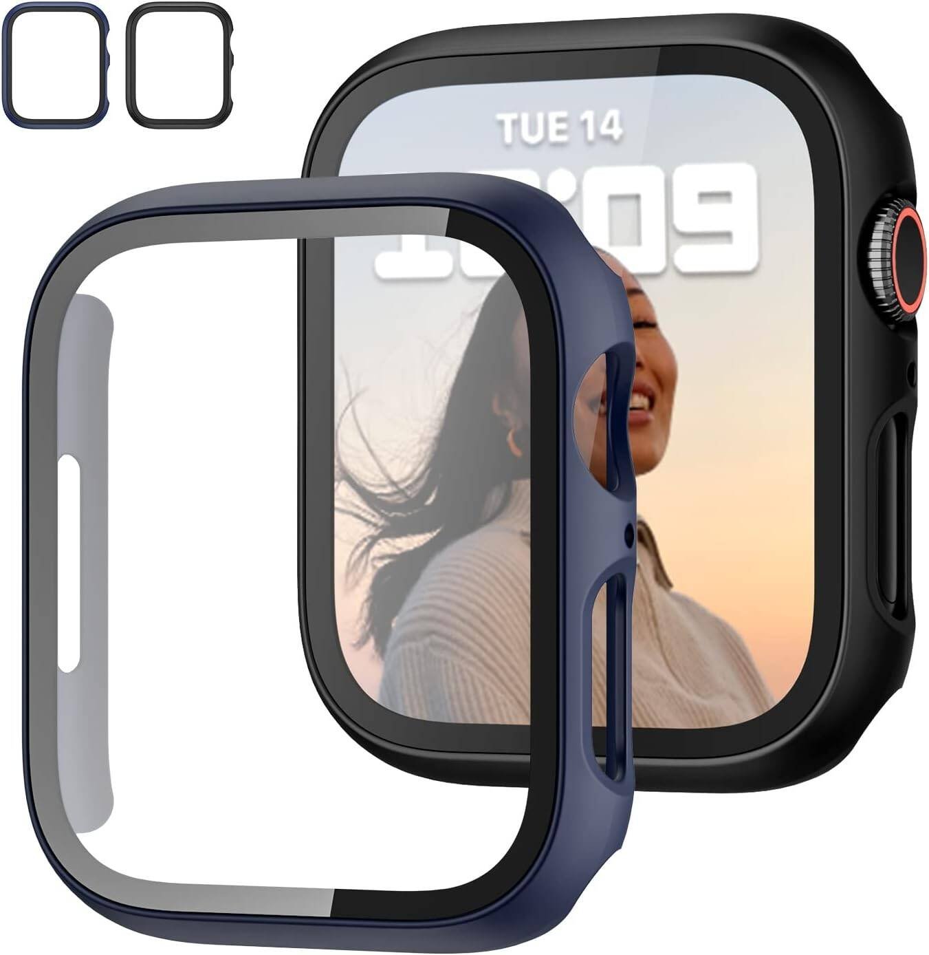 2 Pack Case with Tempered Glass Screen Protector for Apple Watch Series 9/8/7 41mm, JZK Slim Guard Bumper Full Coverage Hard PC Protective Cover Thin Case for iWatch 41mm Accessories, Starlight product image