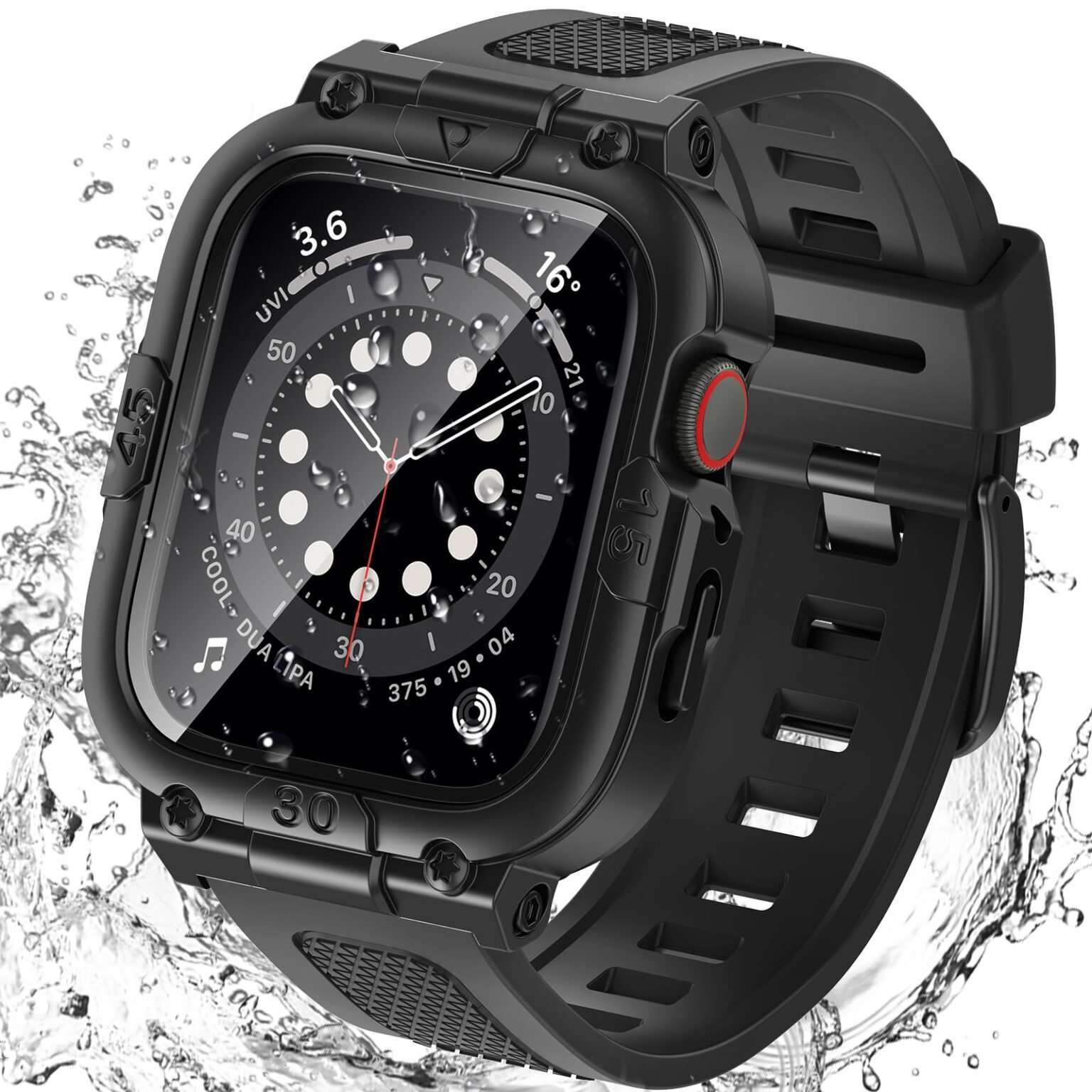 Goton IP68 Waterproof Rugged Band for Apple Watch 45mm with Case build-in Screen Protector for Men, Heavy Duty Bumper Cover Sport Strap Compatible with iWatch Series 9/8/7 product image