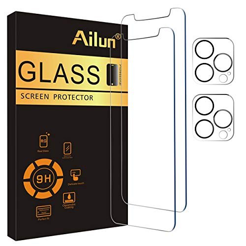 Ailun 2 Pack Screen Protector for iPhone 12 Pro Max [6.7 inch] + 2 Pack Camera Lens Protector, Case Friendly Tempered Glass Film, [9H Hardness] - HD product image
