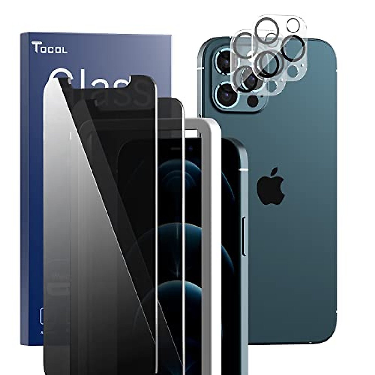 TOCOL 4 Pack Compatible with iPhone 12 Pro Max 6.7 Inch, 2 Pack Privacy Screen Protector and 2 Pack Camera Lens Protector, 9H Hardness, Anti Spy Tempered Glass product image