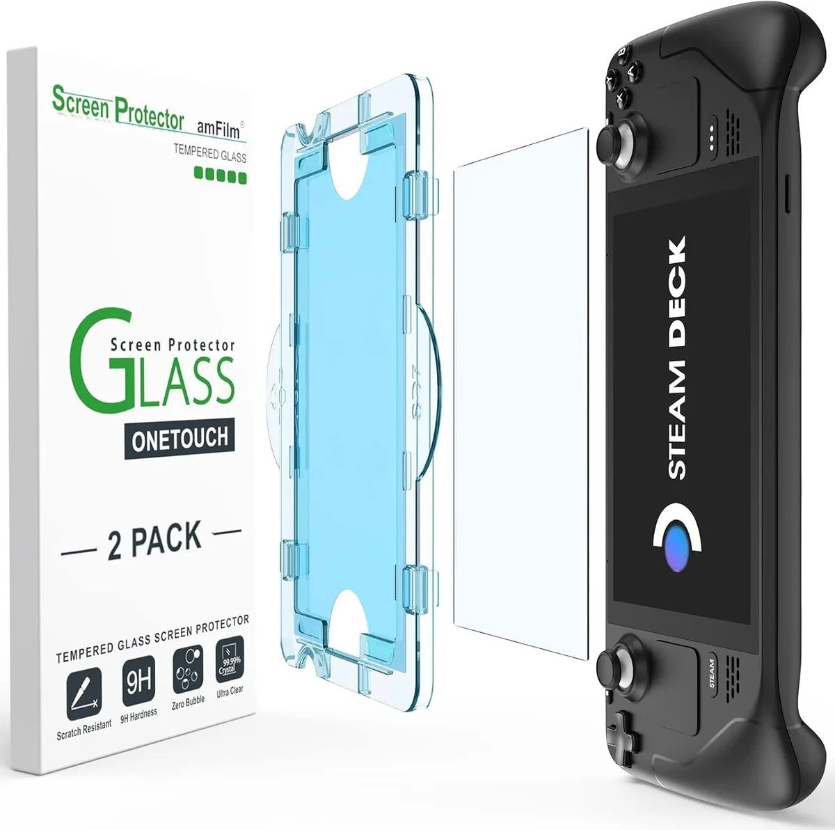 amFilm [2 Pack OneTouch Screen Protector Compatible with Steam Deck/Steam Deck OLED, Tempered Glass Designed for Steam Deck (7inch) 2021 & 2022 /Steam Deck OLED 2023 with Easy Installation Kit product image