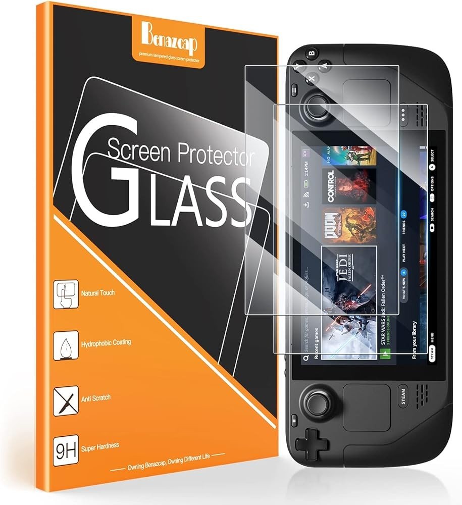 [2 Pack] Benazcap Screen Protector Designed for Steam Deck OLED 7.4 Inch and Steam Deck 7 Inch with Auto-Alignment Easy Installation Kit, Bubble Free/Anti-Scratch/9H Hardness Tempered Glass product image