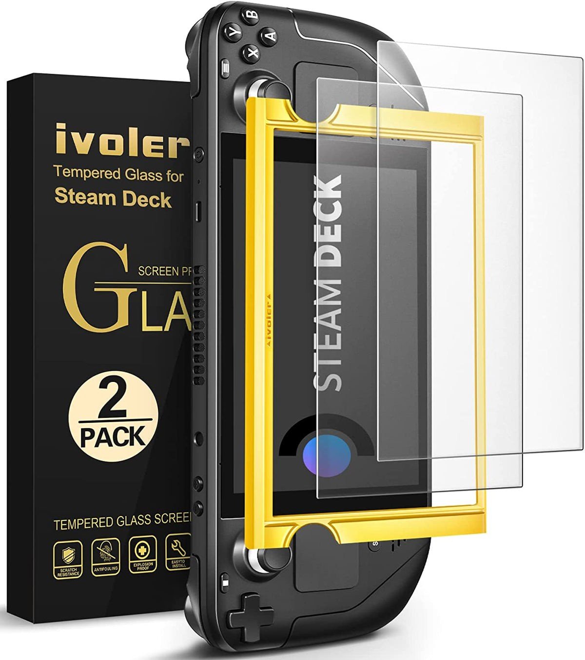 ivoler 2-Pack anti-glare Etched Screen Protector for Steam Deck 7.0''/Steam Deck OLED 7.4'', Matte Anti Glare Tempered Glass with Alignment Frame Anti-Scratch Full Coverage Guard for Steam Deck product image