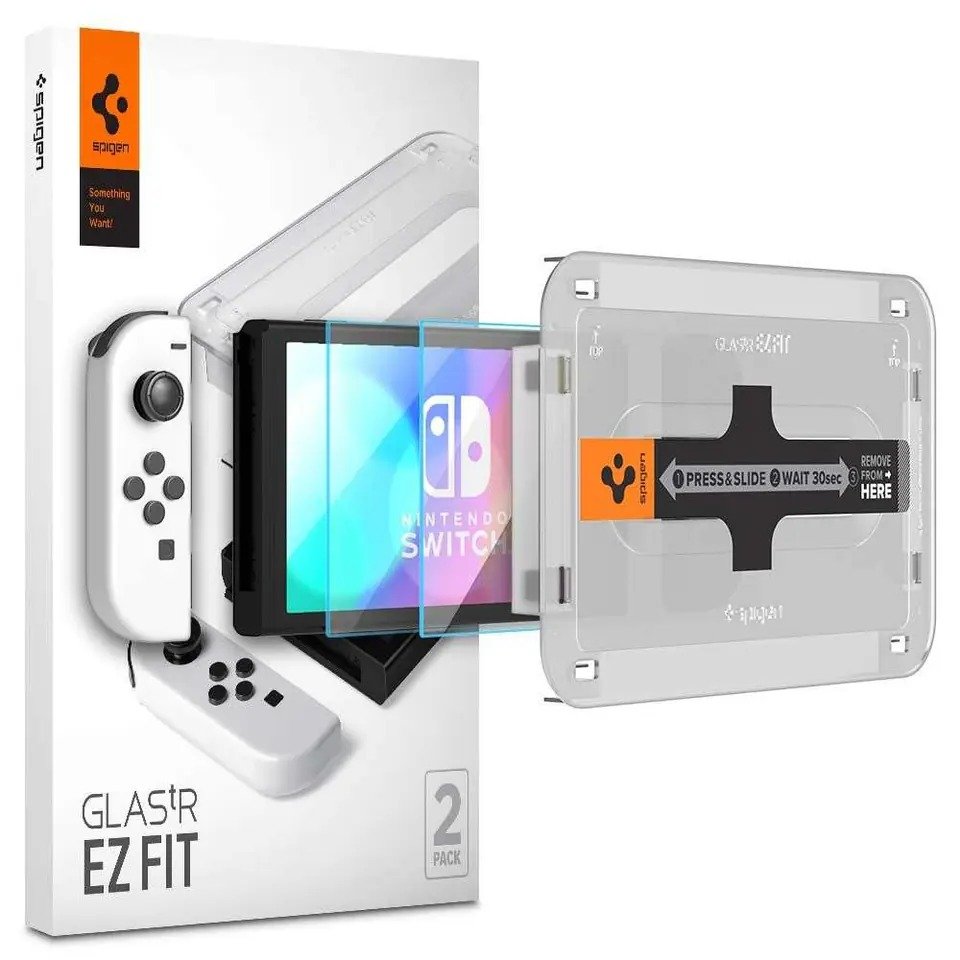 Spigen Screen Protector Tempered Glass [GlasTR EZ FIT] designed for Nintendo Switch (OLED model) - 2 Pack product image