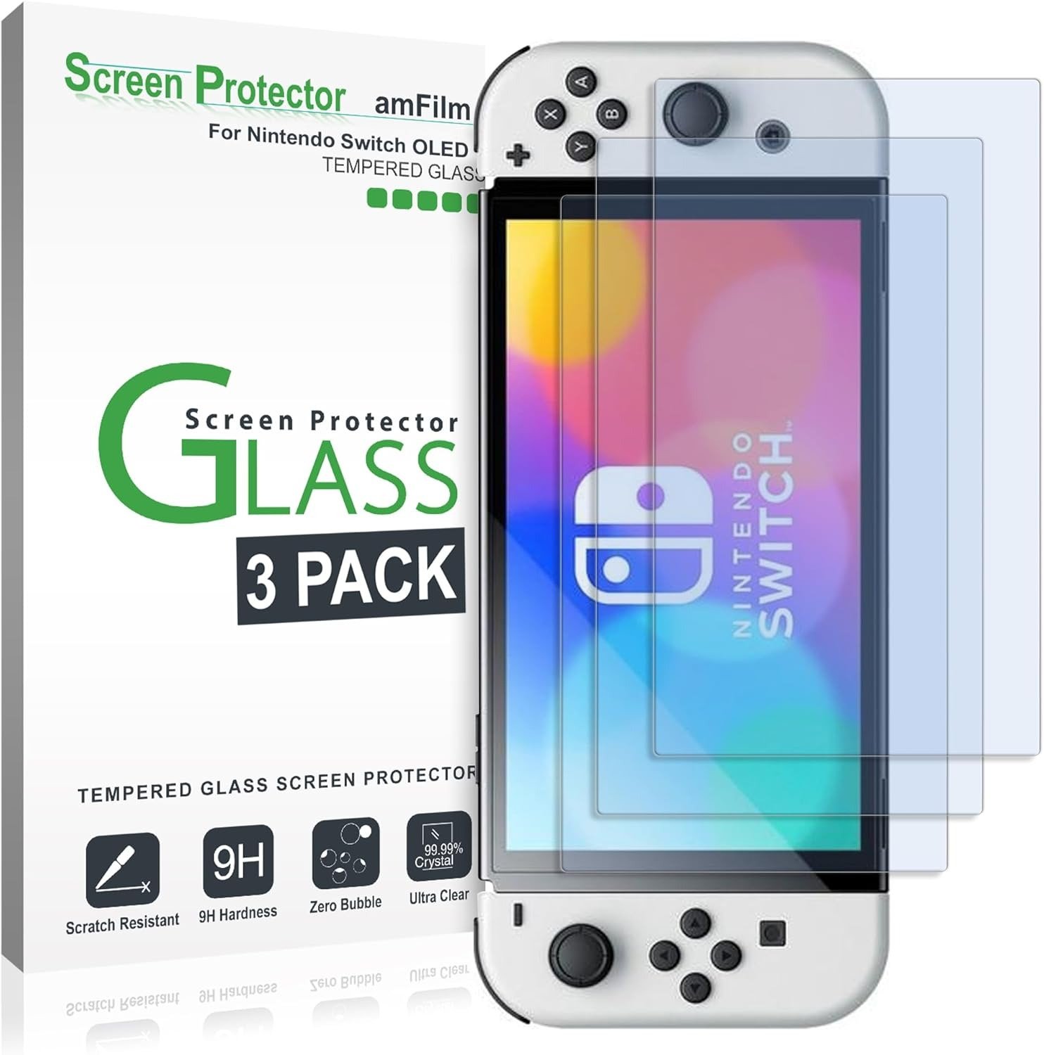 amFilm Tempered Glass Screen Protector Compatible with Nintendo Switch OLED model 2021 (3-Pack) product image
