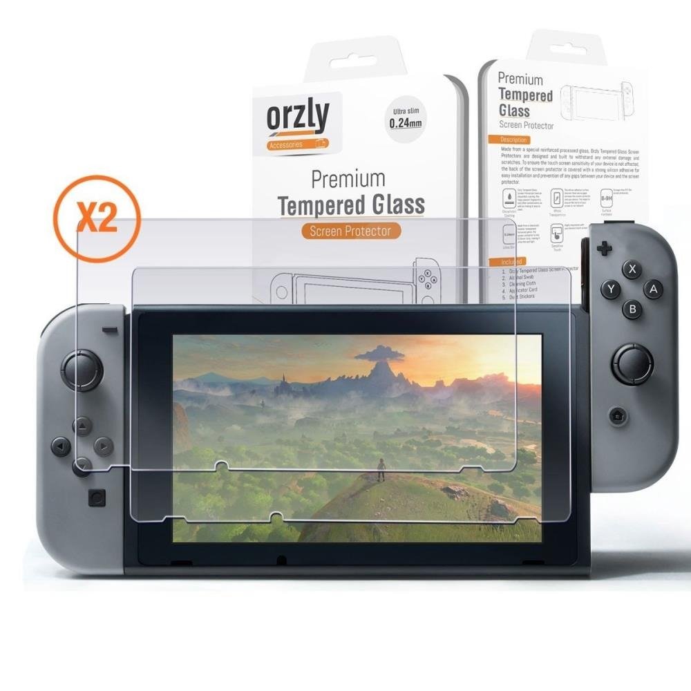 Orzly Glass Screen Protectors Compatible with Nintendo Switch - Premium Tempered Glass Screen Protector Twin Pack [2X Screen Guards - 0.24mm] for 6.2 Inch Tablet Screen on Nintendo Switch Console product image