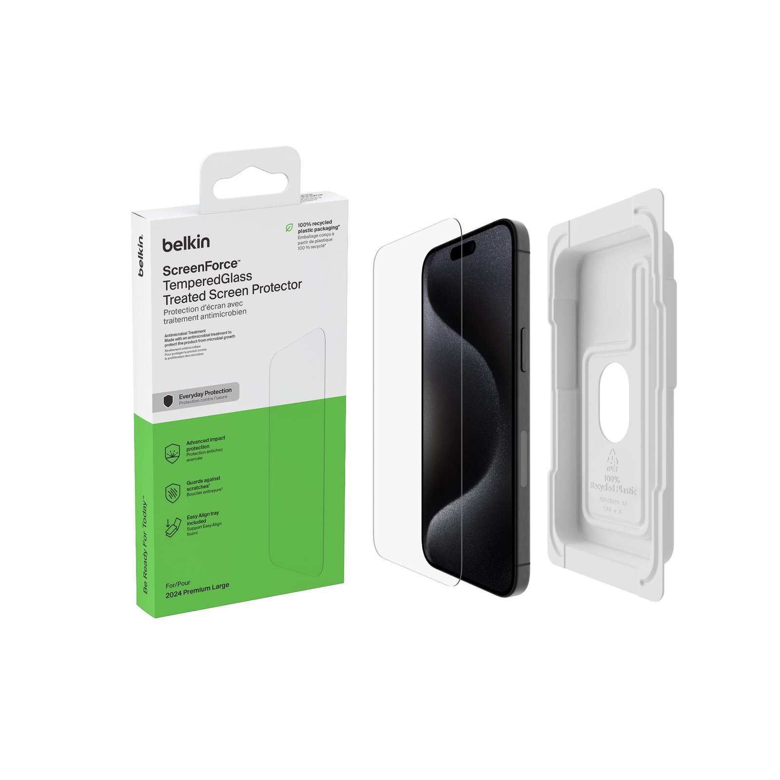Belkin ScreenForce TemperedGlass Treated Screen Protector for iPhone 16 Pro Max - Scratch-Resistant - Includes Easy Align Frame for Bubble Free Application product image
