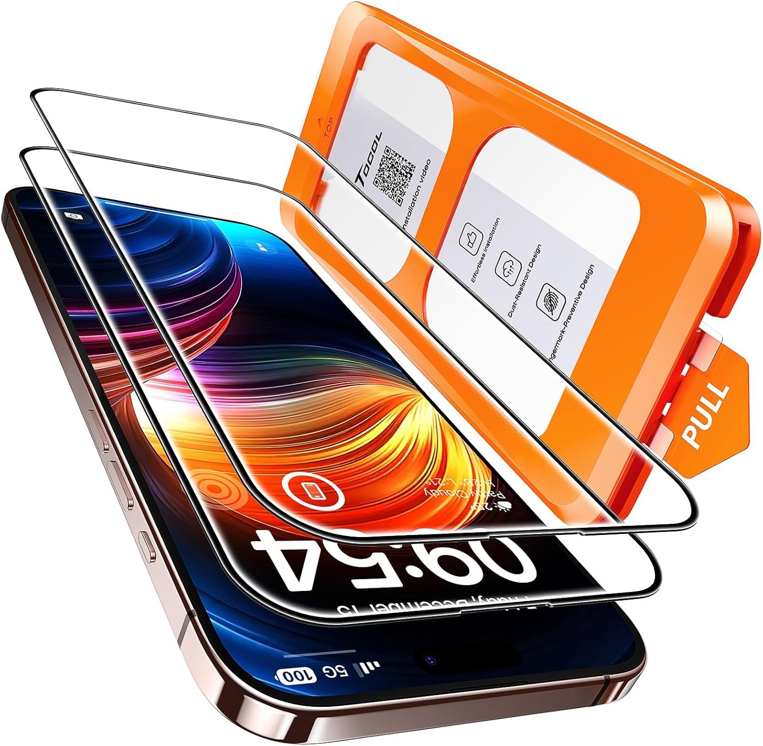 TOCOL for iPhone 16 Pro Max Screen Protector, 9H Hardness Military Grade Shatterproof HD Tempered Glass Full Coverage Easy Installation Case Friendly 2 Pack product image