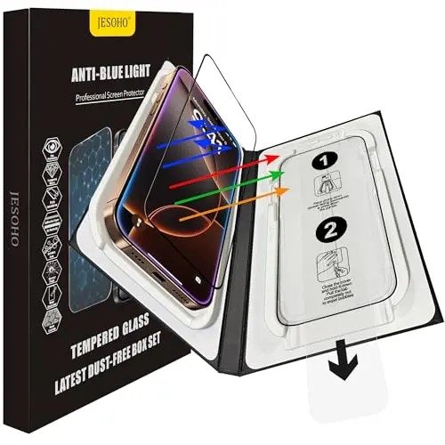JESOHO Blue Light Screen Protector for iPhone 16 Pro Max(6.9") Eye Protection,3RD Colorless Anti-Blue Light Tempered Glass Films, HD Clear, 9H Hardness, No Bubbles, Case Friendly 2 Pack product image