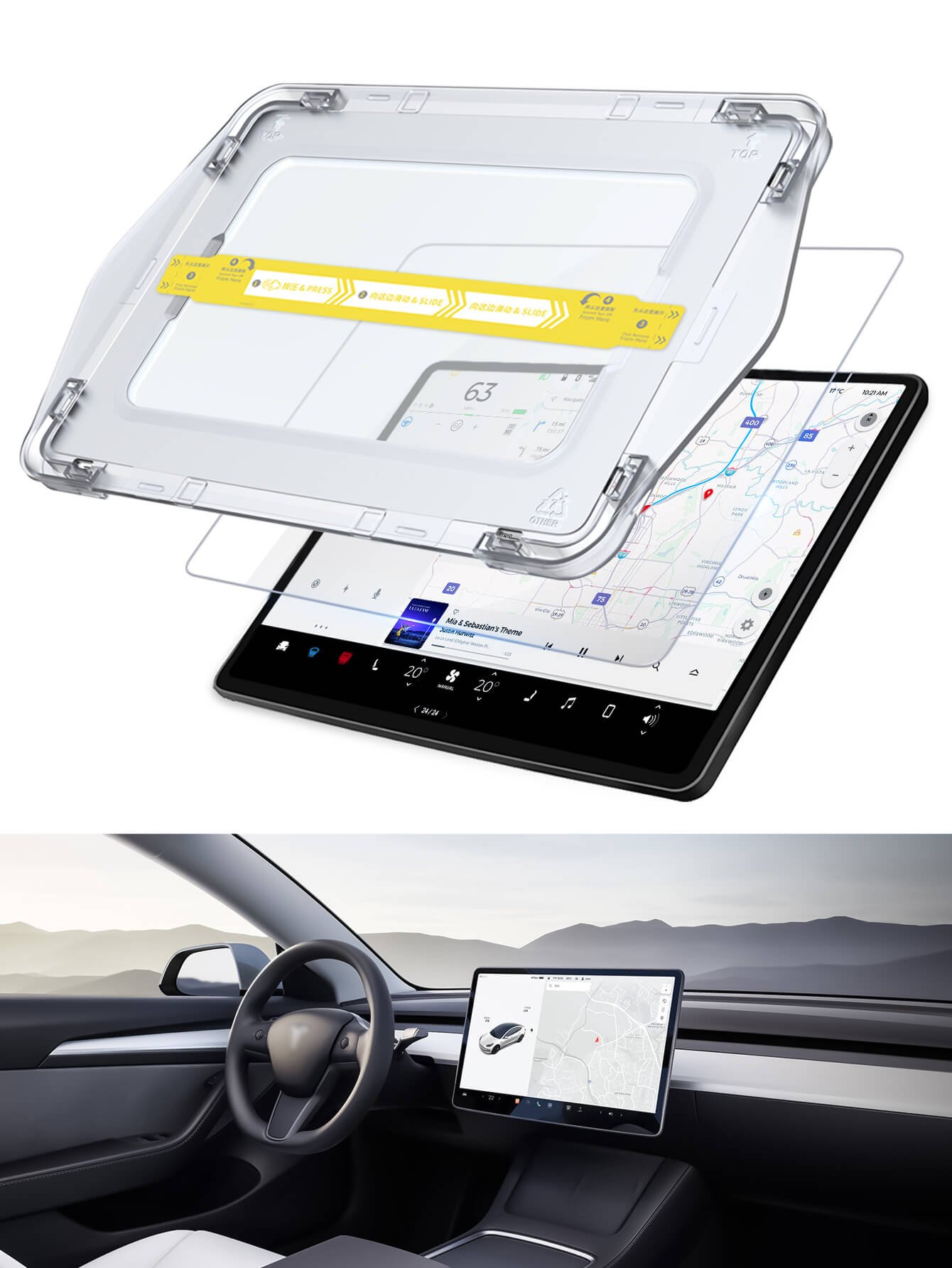 ThermoHalo 2-Pack Tesla Model Y Juniper & Model 3 Highland Matte Screen Protector — 9H Tempered Glass with Mounting Frame Kit, Front & Rear product image
