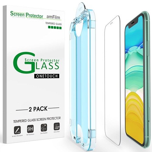 amFilm OneTouch Glass Screen Protector for iPhone 11, iPhone XR (6.1") with Easy Installation Kit, Tempered Glass, 2 Pack product image