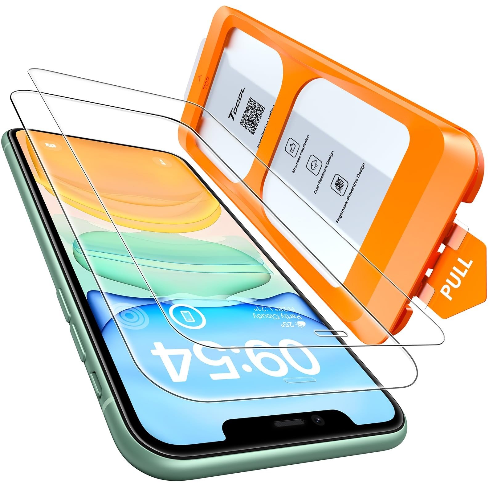 TOCOL for iPhone 11 / iPhone XR Screen Protector 9H Hardness Military Grade Shatterproof HD Tempered Glass Full Coverage Easy Installation Case Friendly 2 Pack product image