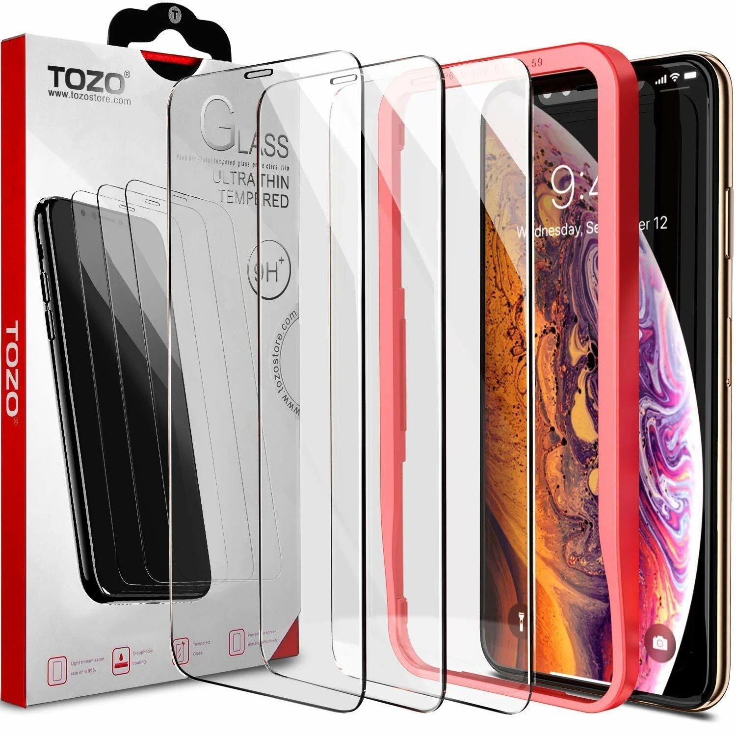 TOZO iPhone XR Screen Protector (2 Pack) 6.1 Inch [3D Full Frame] Premium Tempered Glass 9H Hardness 2.5D iPhone XR 2018 [Easy Installation Tool] product image