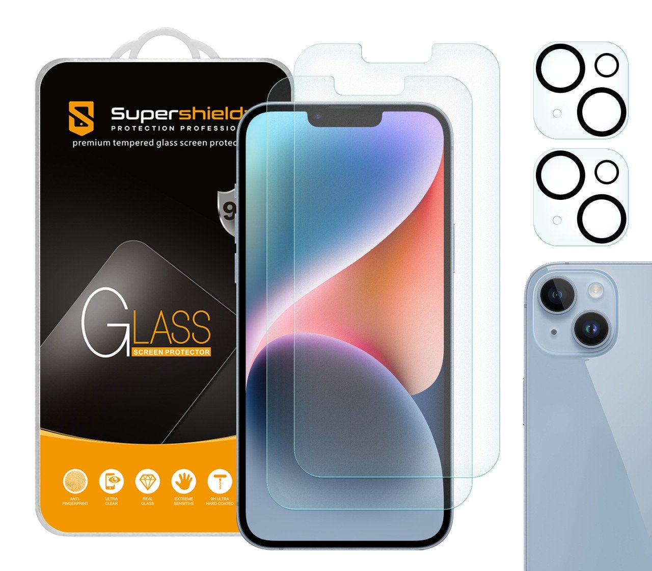 (2 Pack) Supershieldz Anti Glare (Matte) Tempered Glass Screen Protector Designed for iPhone 14 Plus (6.7 inch) + Camera Lens, Anti Fingerprint, Anti Scratch, Bubble Free product image