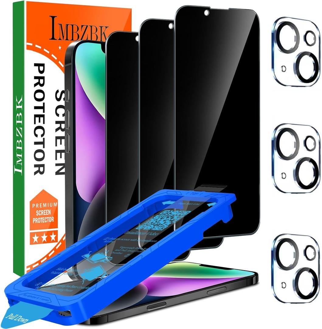 IMBZBK 3-Pack Screen Protector for iPhone 14 6.1 Inch, Tempered Glass Film with Hydrophobic Anti-Fingerprint Coating, Auto-Alignment Frame, HD Clear product image