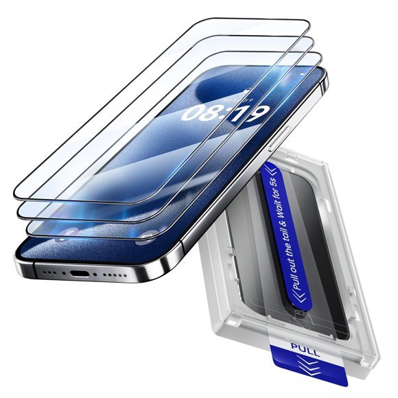 Fonowlo 3-Pack Screen Protector for iPhone 14 Pro Max 6.7 Inch, Tempered Glass with Hydrophobic and Oleophobic Anti-Fingerprint Coating, Auto-Alignment Frame product image
