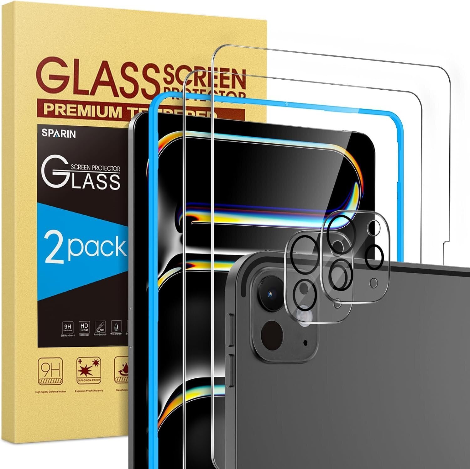 SPARIN Screen Protector for iPad Pro 11 Inch 2025/2024 M5 M4 (6th/5th Generation), 2 Pack Tempered Glass for iPad Pro 11, Scratch Resistant, Case Friendly, Apple Pencil Pro Compatible product image