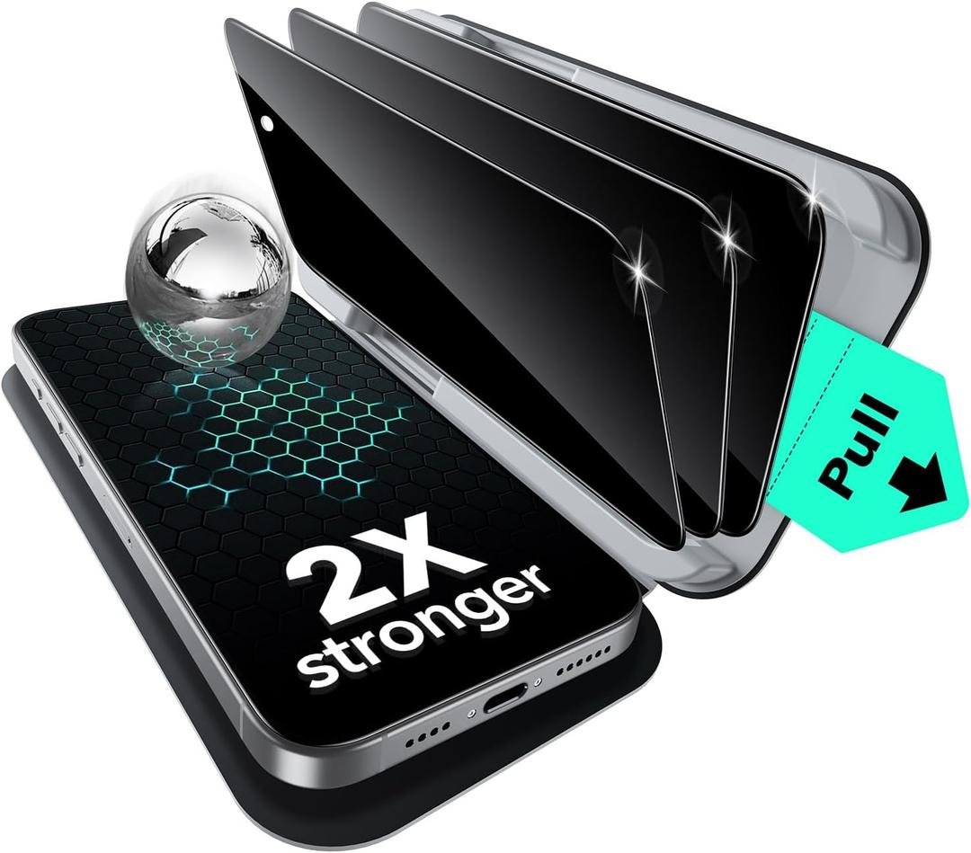 ESR 3 Pack for iPhone 15 Pro Max Privacy Screen Protector, Military Grade Shatterproof, 9H Hardness, Anti-spy Tempered Glass with UltraFit Tray product image