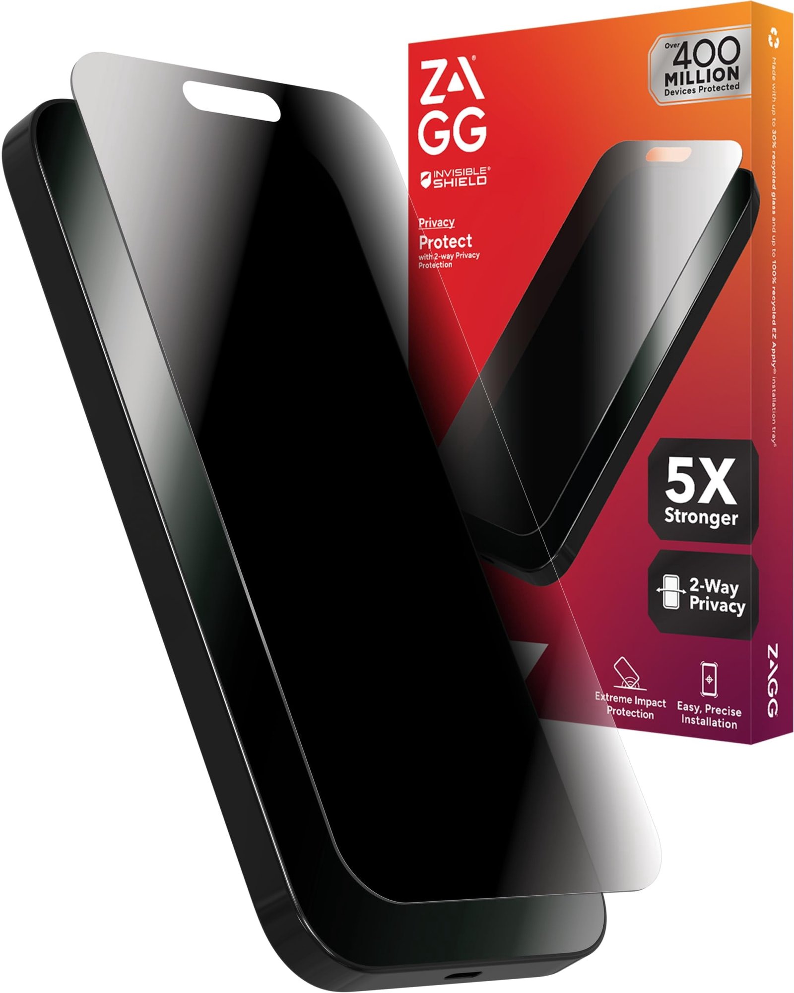 ZAGG Glass Elite Privacy iPhone 15 Pro Max Screen Protector - 5X Stronger with Reinforced Edges, 2-Way Privacy Filter, Scratch & Smudge-Resistant Surface, InvisibleShield, Easy to Install product image