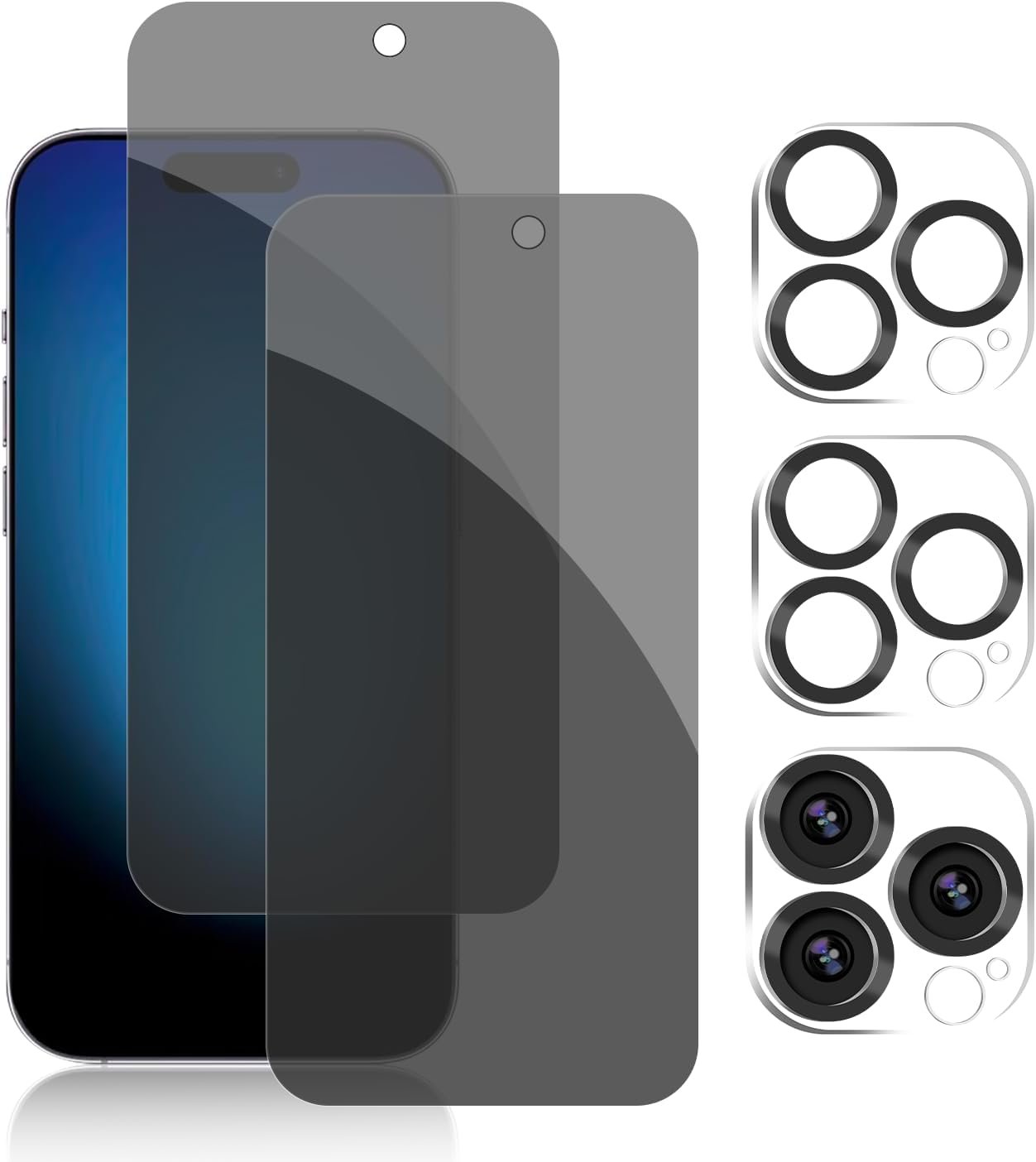 PEHAEL 2+2 Pack for iPhone 15 Pro Max Privacy Screen Protector with Camera Lens Protector Full Coverage Anti-Spy Tempered Glass Film 9H Hardness Easy Installation Bubble Free [6.7 inch] product image