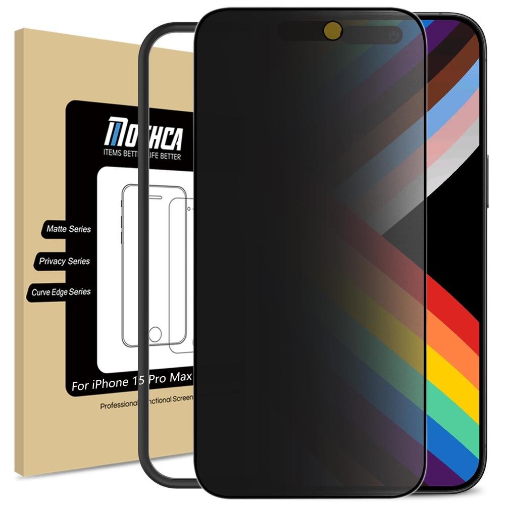 Mothca Matte Privacy Screen Protector for iPhone 15 Pro Max [6.7 inch] with Easy Installation Tool, Anti Spy Anti Glare Full Coverage Tempered Glass Film, Anti-Fingerprint, Case Friendly Smooth as Silk product image