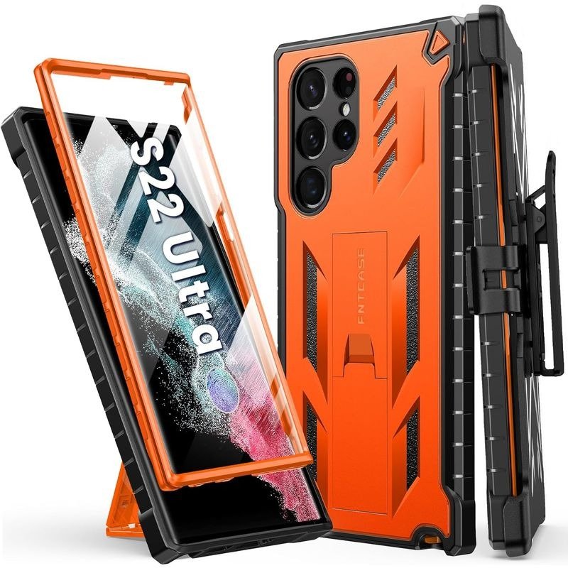 FNTCASE for Samsung Galaxy S22 Ultra Case: Built-in Screen Protector & Kickstand Full-Body Dual Layer Rugged Military Grade Shockproof Protection Heavy Duty Protective Phone Cover 5G product image