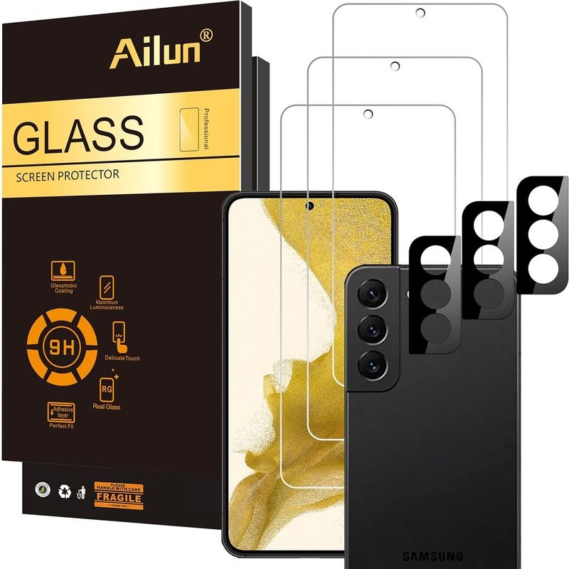 Ailun Glass Screen Protector for Galaxy S22+/S22 Plus 5G 6.6 Inch Display 3Pack + 3Pack Camera Lens Tempered Glass Fingerprint Unlock Compatible 0.25mm Clear Anti-Scratch Case Friendly [Not For S22 Ultra] product image