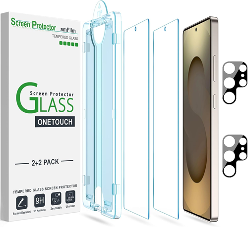 amFilm OneTouch Screen Protector + Camera Lens Protector for Samsung Galaxy S25 Ultra 6.9 Inch, 9H Tempered Glass, 30 Seconds Auto-Alignment Installation, Anti-Scratch, [2+2 Pack] product image