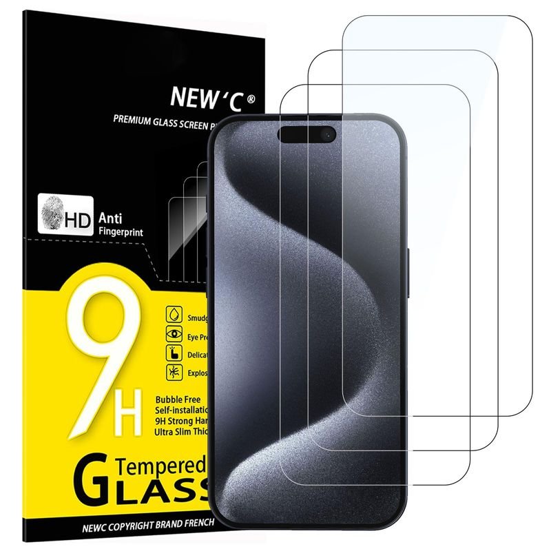 NEW'C 3 Pack Designed for iPhone 16 Plus,15 Plus Screen Protector (6.7 inches), Enhanced Tempered Glass Protection with easy installation tool included, Ultra Resistant product image