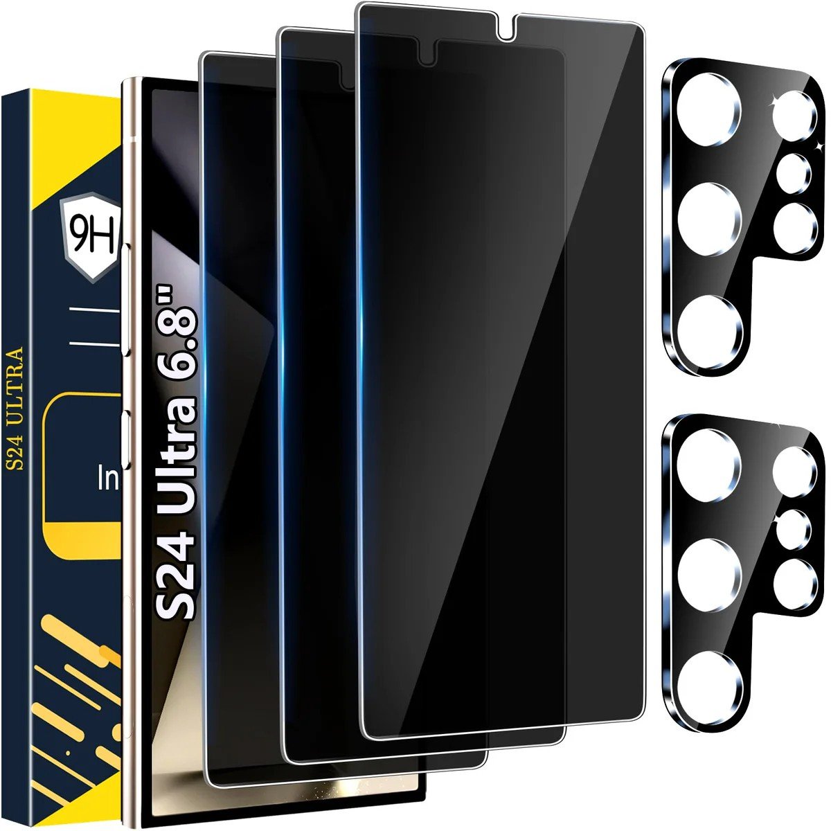 [3+2 Pack] Galaxy S24 Ultra Privacy Screen Protector, 9H Tempered Glass, Ultrasonic Fingerprint Support, 3D Curved, HD Clear Anti-Spy Film for Samsung S24 Ultra 5G Glass Screen Protector product image