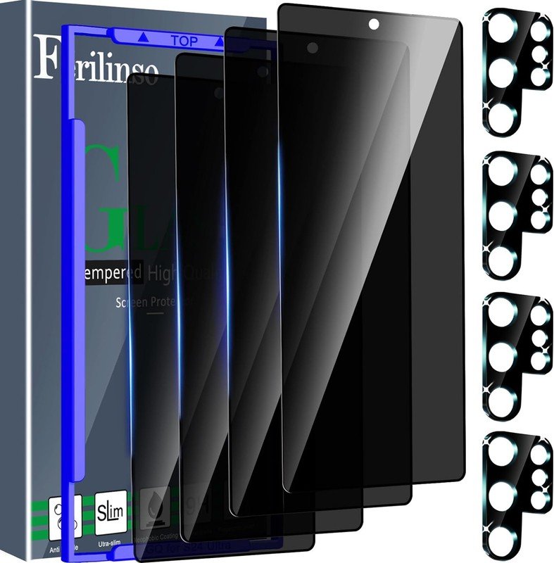 Ferilinso 3 Pack Privacy Screen Protector for Samsung Galaxy S24 Ultra with 3 Pack Tempered Glass Camera Lens Protector Phone Case Friendly Accessories Protector de Pantalla for Samsung S24 Ultra product image