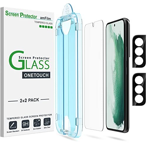 amFilm OneTouch Screen Protector for Samsung Galaxy S22 5G 6.1 Inch, 9H Hardness with Camera Lens Protector, Easiest to Installation and Bubble Free, Tempered Glass, 2 Pack product image