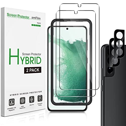 amFilm 2+2 Pack Screen Protector for Samsung Galaxy S22 5G 6.1 Inch, 2 Pack Hybrid Screen Protector & 2 Pack Camera Lens Protector, Easy Installation Tray [Fingerprint ID Compatible] product image