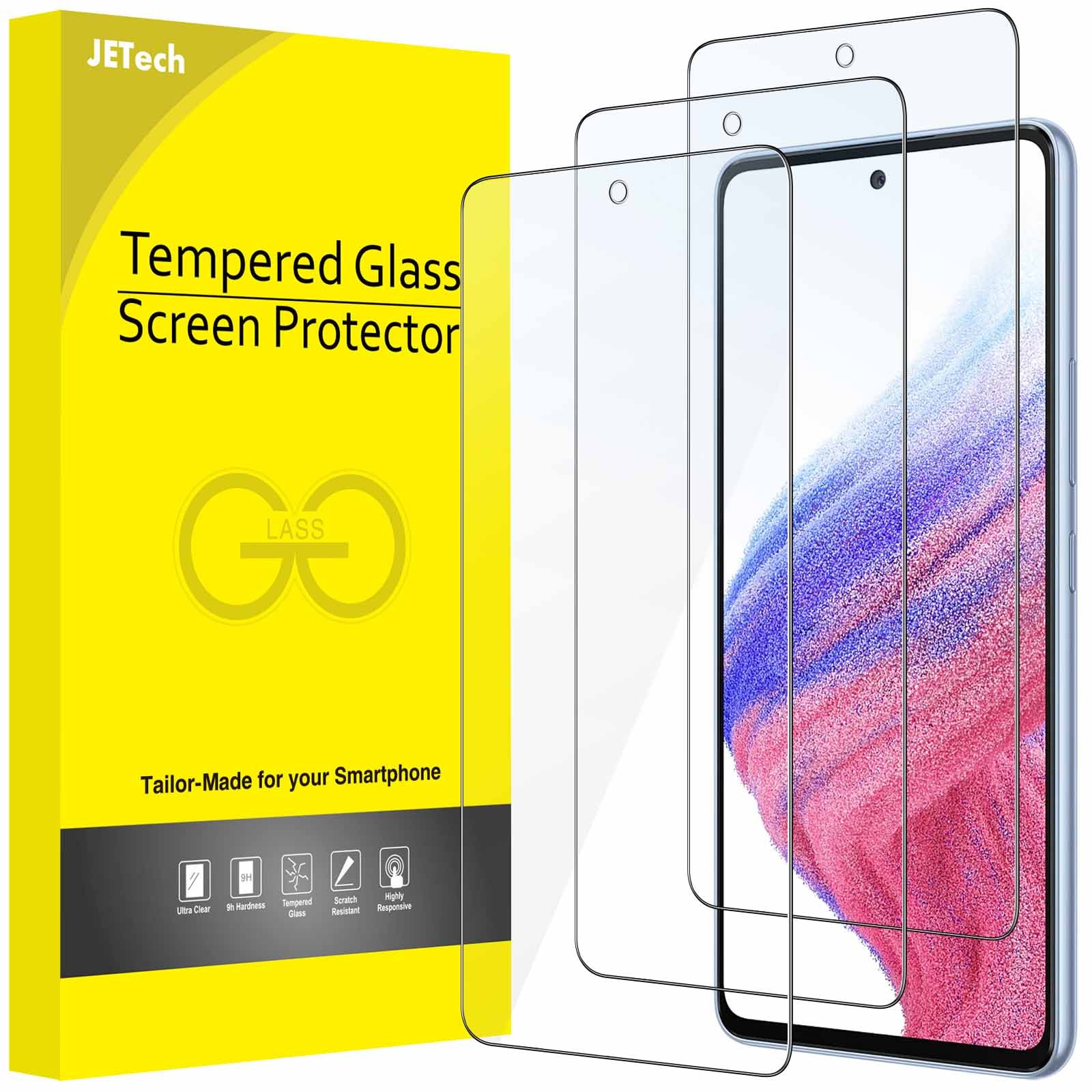 JETech Screen Protector for Samsung Galaxy A53 5G / A52 / A52 5G / A52s 5G, 9H Tempered Glass Film, Anti-Scratch, HD Clear, 3-Pack product image