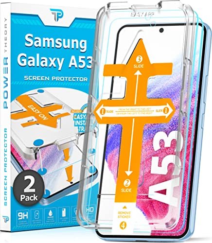 Power Theory Designed for Samsung Galaxy A53 5G Screen Protector Tempered Glass [9H Hardness], Easy Install Kit, 99% HD Bubble Free Clear, Case Friendly, Anti-Scratch, 2 Pack product image