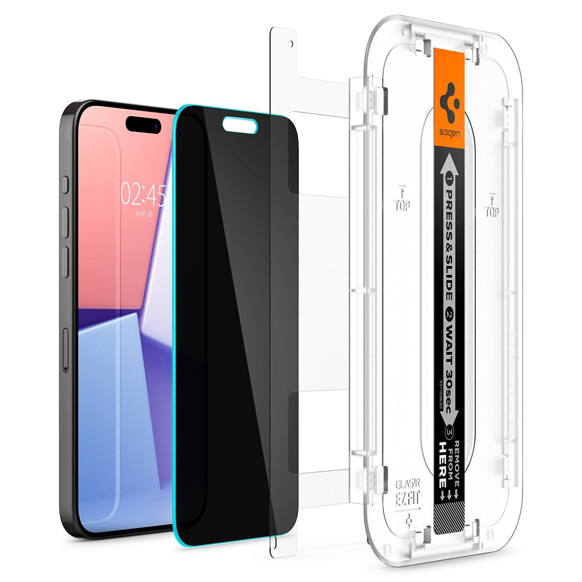 Spigen Tempered Glass Screen Protector [GlasTR EZ FIT - Privacy] Designed for iPhone 15 Pro [Case Friendly] - 2 Pack product image
