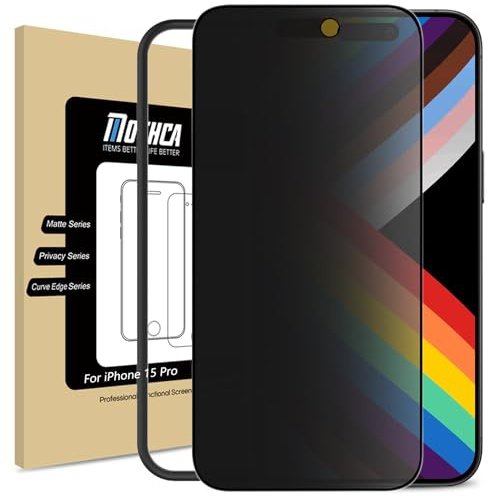 Mothca Matte Privacy Screen Protector for iPhone 15 Pro [6.1 inch] with Easy Installation Tool, Anti Spy Anti Glare Full Coverage Tempered Glass Film, Anti-Fingerprint, Case Friendly, Smooth as Silk product image