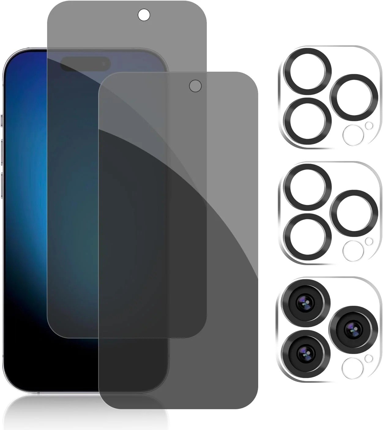 PEHAEL 2+2 Pack for iPhone 15 Pro Privacy Screen Protector with Camera Lens Protector Full Coverage Anti-Spy Tempered Glass Film 9H Hardness Easy Installation Bubble Free [6.1 inch] product image